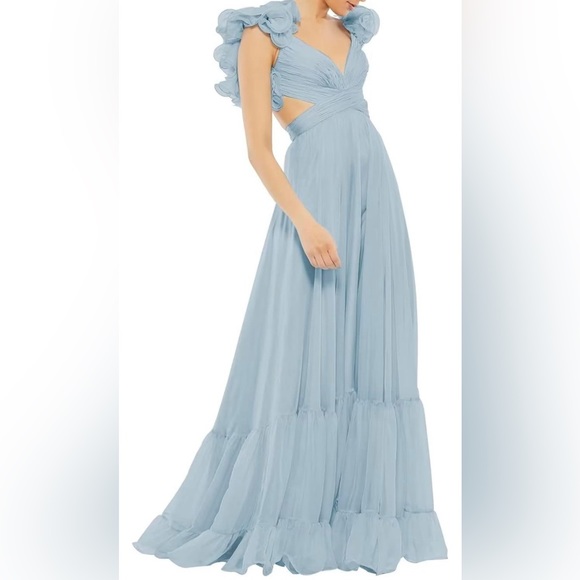 Dresses Light Blue Ruffle Maxi Backless Formal Prom Wedding Guest